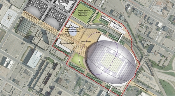 aerial view of where the new Vikings stadium will be