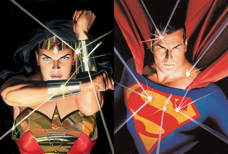 Wonder Woman and Superman are bulletproof (paintings by Alex Ross)