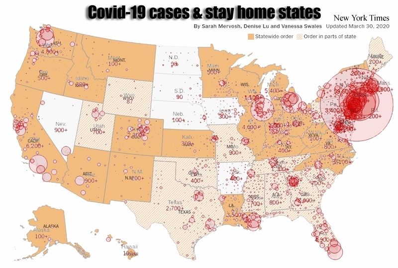 Covid-19 cases & stay home orders (March 30, 2020)