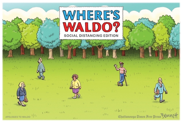 Covid-19 social distance - Waldo by Clay Bennett