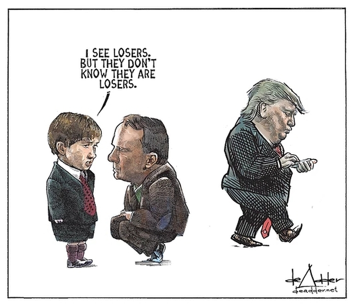 Michael de Adder cartoon - “I see losers. But they don't know they are losers.”