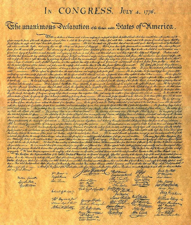 The Declaration of Independence, ratified July 2, 1776