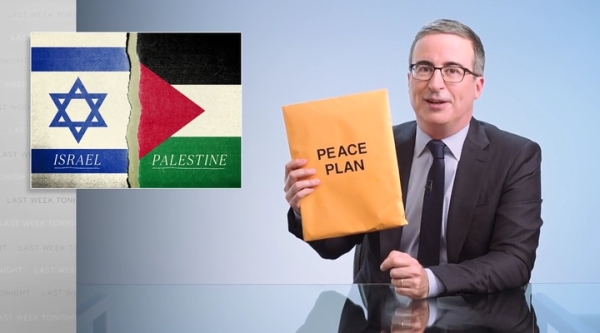 John Oliver has an envelope titled PLAN, which is more than Jared Kushner ever had