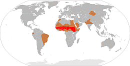 meningitis epidemic map (red=current, brown=potential)