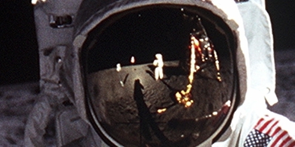 Neil Armstrong's selfie on the moon, using Aldrin's visor