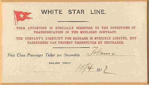 April 10, 1912 Titanic ticket