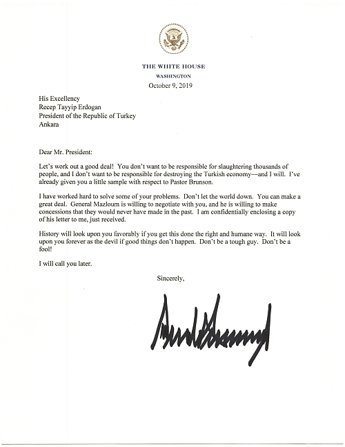 President Trump letter to Erdogan on October 11, 2019