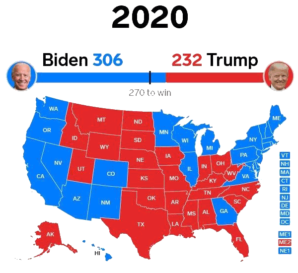 US election map 2020 (Trump lost the popular vote & the electoral vote)