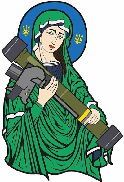 Saint Javelin or Javelin Mary, protector of Ukraine, created by Lockheed Martin