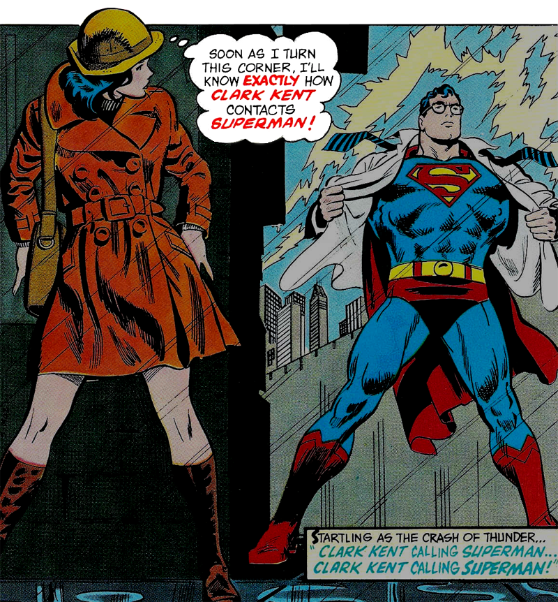 Lois Lane investigates Clark Kent in Action 446 by Bob Oksner