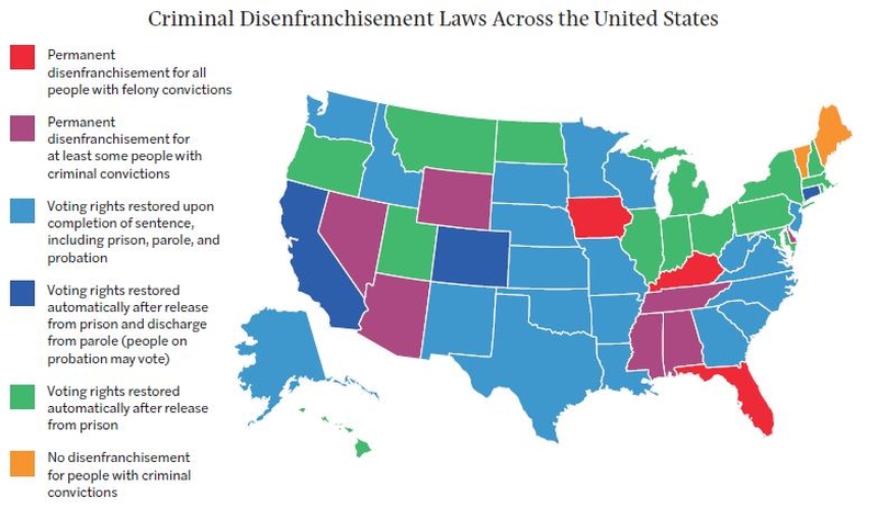 felony disenfranchisement by U.S. state 2018