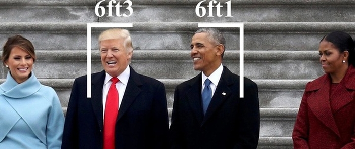 Donald Trump is 5 foot 9 inches, plus lifts, heels, and coiffed hair.